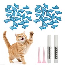 Cat Nail Caps, Cat Claw Covers with Adhesive Glue 40 Pcs, L, Crystal Blue