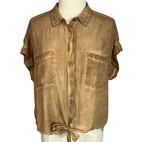 Velvet Heart Women's XL Caramel Brown Short Sleeve V-Neck Blouse - Picture 2 of 8