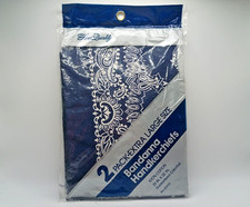 Vtg new pair unbranded 1970s RN 42000 cotton navy blue paisley design bandanas
