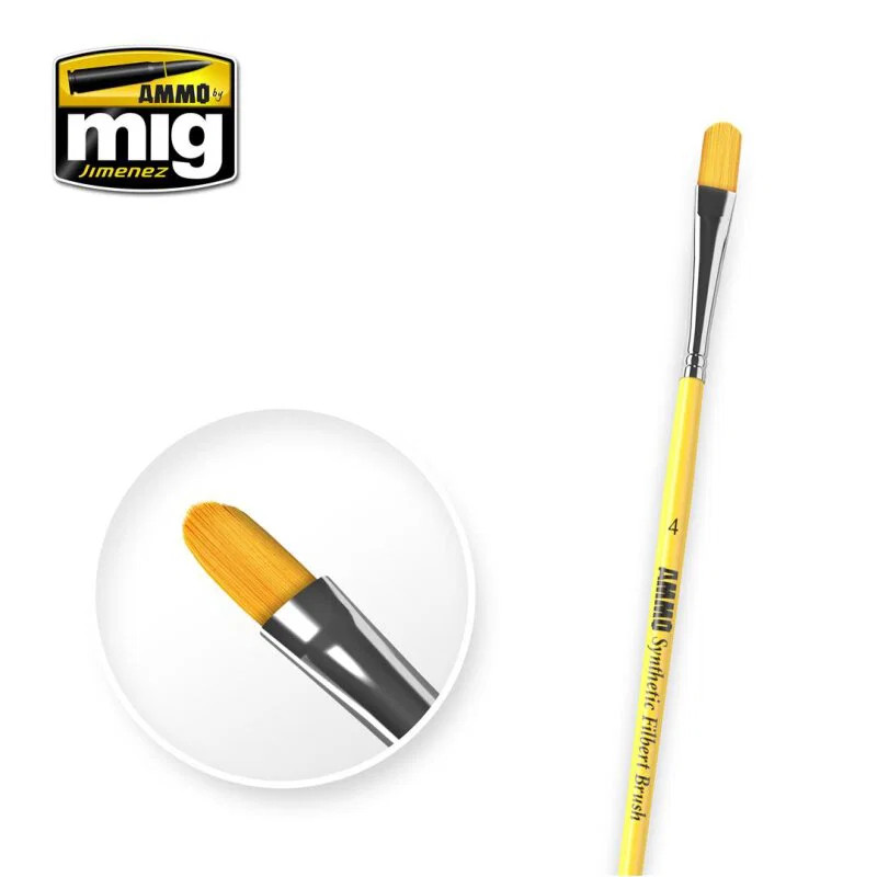 Ammo MIG 8595 - 4 Synthetic Filbert Brush - New