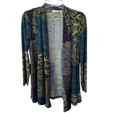 Susan Graver Liquid Knit Green Size L/P open cardigan green