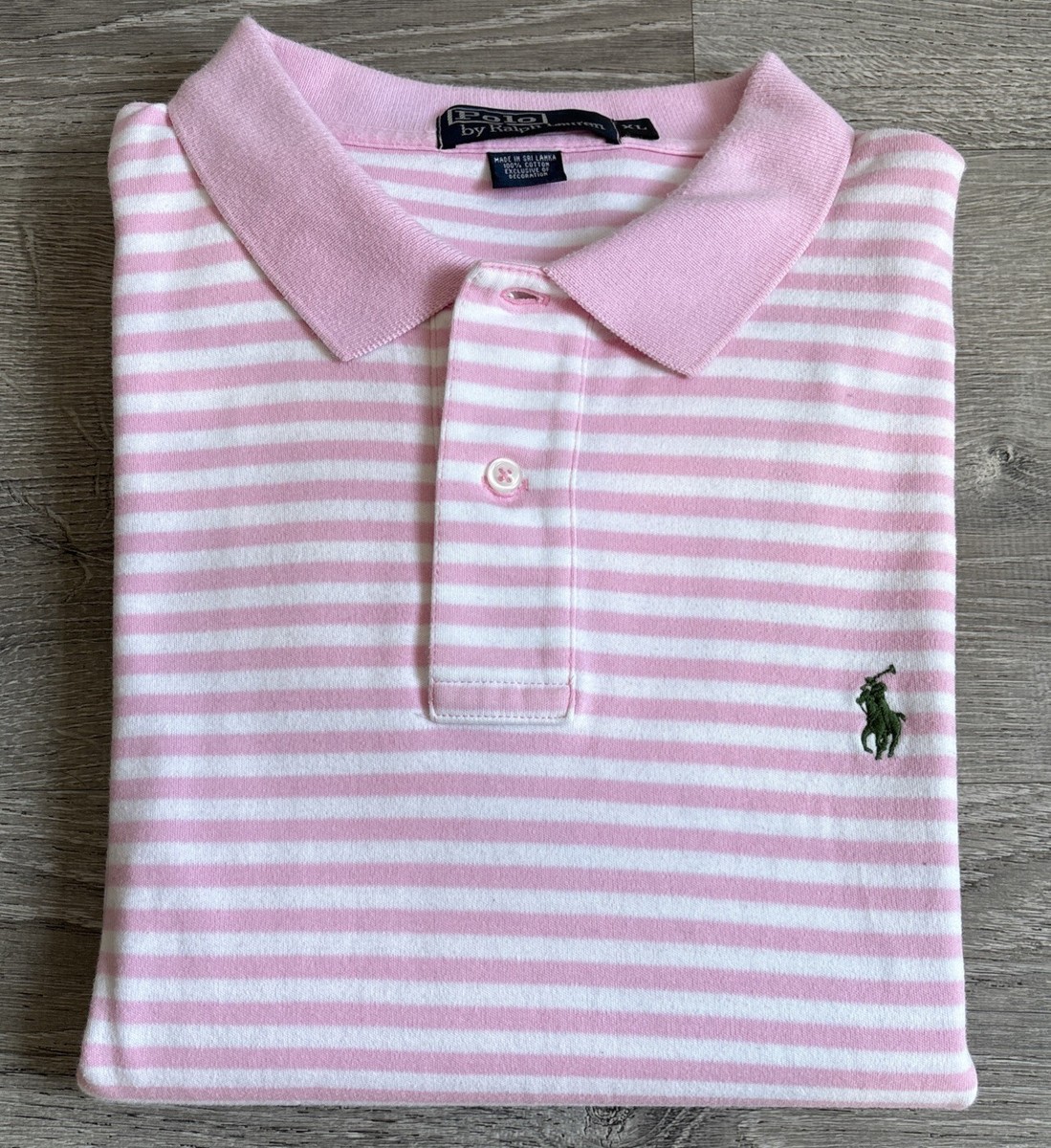 Polo Ralph Lauren Men's Pink White Stripe Cotton Polo Shirt Sz XL