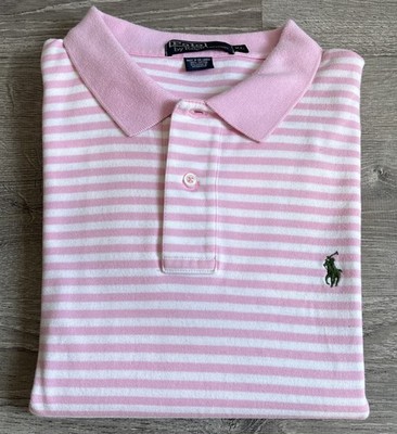 Polo Ralph Lauren Men's Pink White Stripe Cotton Polo Shirt Sz XL