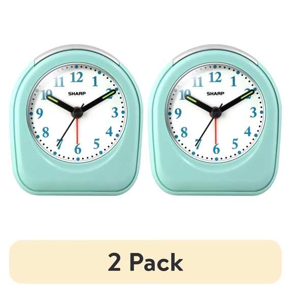 SHARP 2-Pack Mint Small Travel Alarm Clock Battery Operated Quartz Analog....