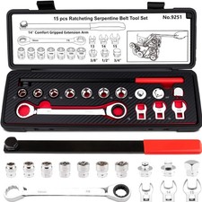 15pc Serpentine Belt Tool Set With Ratcheting Wrench And Storage Case