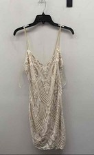 Windsor Women's Nude Ivory Sequin Damask Bodycon Mini Dress NWT Sz L