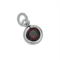 Sterlingsilber & Granat 5Mm Rund Cz Kristall Januar Geburtsstein Charm AnhäNger