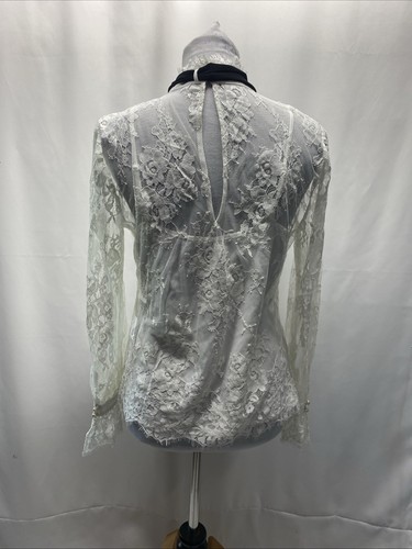 White House Black Market Womens S Cream Lace Cami Lined High Neck Blouse Top - Picture 6 of 12