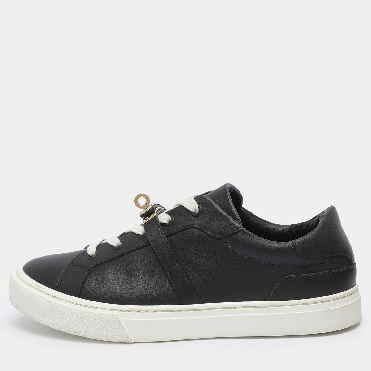 ＊tata＊ HERMES Hermes Day Size 38 Black Leather Low Top Sneakers | eBay
