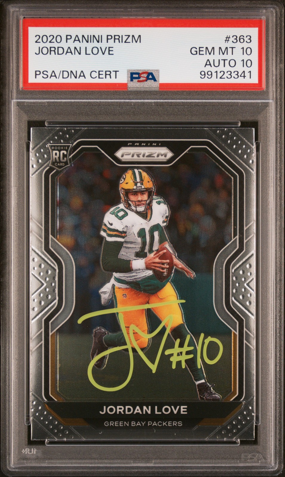 2020 PANINI PRIZM #363 JORDAN LOVE ROOKIE RC PSA 10 DNA AUTO 10