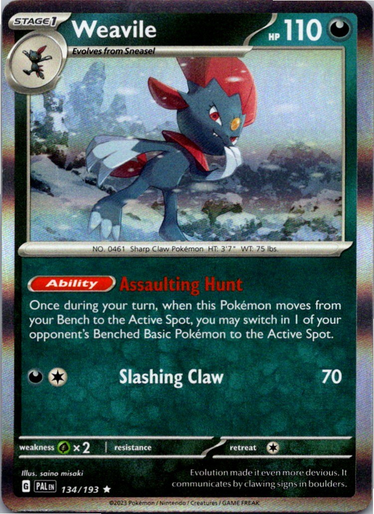Weavile 134/193 Rare Paldea Evolved Pokemon Holo Near Mint