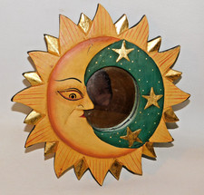 Specchio vintage anni 90 celeste sole mezzaluna stelle 10,75 pollici dipinto a mano BOHO