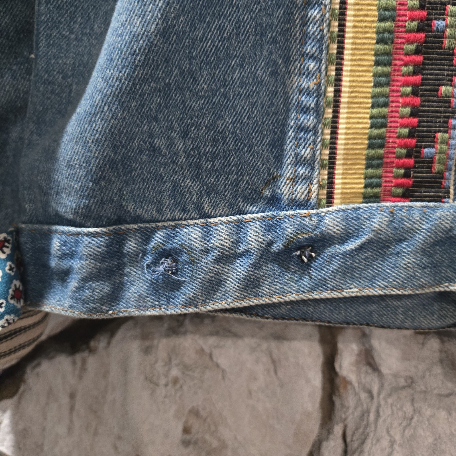 Jean Jacket Patchwork Boho Granny Core Artsy Flor… - image 11