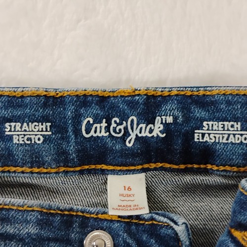 Cat and Jack Boy's Blue Jeans Size 16 Husky Stretch Pants Drawstring Waist Faded - Picture 4 of 11