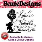 BABY SHOWER PERSONALISED WITH OR WITHOUT NAME VINYL DECAL STICKER TEDDY HEARTS