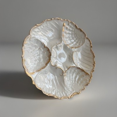 Antique French Limoges 7-Well Half-Shell/Oyster Plate, C1890