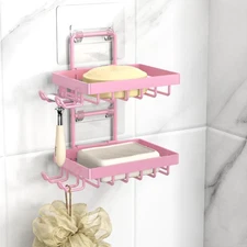 Pink Double Soap Bar Holder for Shower, No Drilling, 304 Rustproof Stainless ...