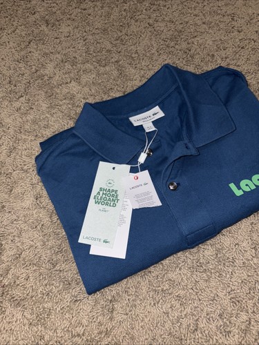 Polo Lacoste uomo regular fit 12,12 effetto lavato cotone biologico blu media nuova con etichetta - Foto 2 di 10