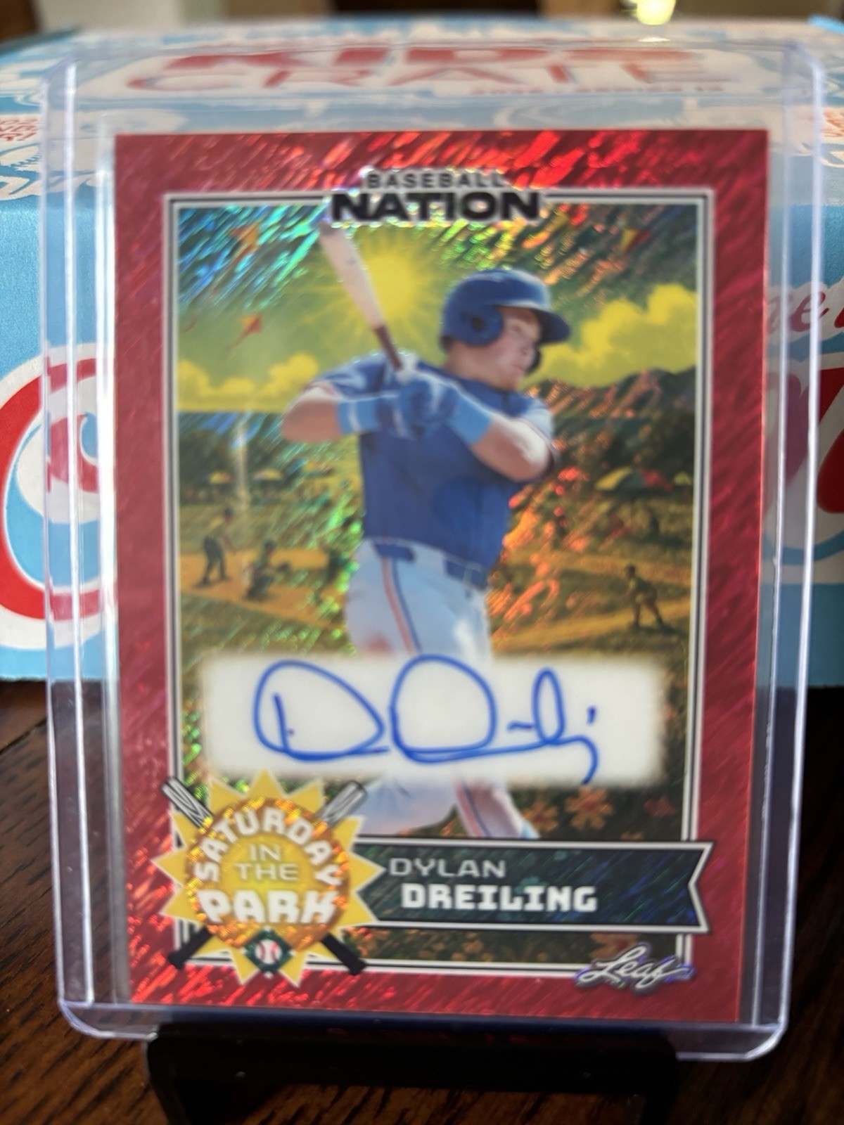 2025 Leaf Baseball Nation Saturday Park Dylan Dreiling Autograph 1/2 Rangers