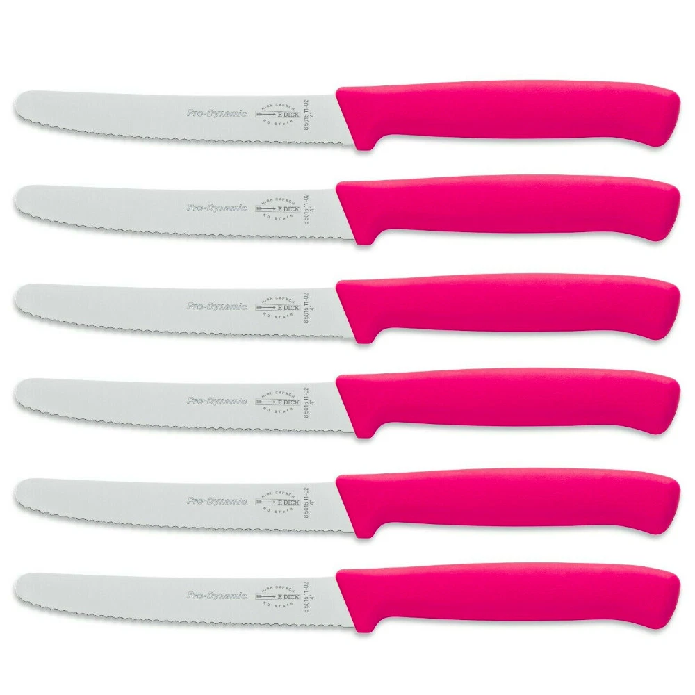 F DICK FDICK MICRO SERRATED UTILITY STEAK KNIVES KNIFE TOMATO PINK X 6