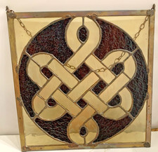 12 X 12" Stain Glass Window Suncatcher Gold  Garnet Window Art VTG Celtic Knot