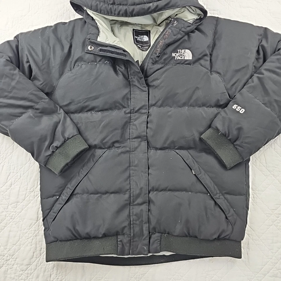 Abrigo negro acolchado de plumón de ganso negro The North Face para niñas talla XL 550 Fill Power Foto 2 de 4