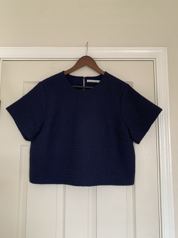 Abercrombie & Fitch Navy Blue Tweed Crop Shirt Sz.L  Preppy Academia City