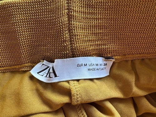 ZARA Crochet Pants Knit Wide Leg Elastic Waist Mustard/Gold Metallic Size Med - Picture 6 of 9