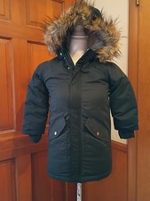 Cat  Jack Girls Size XS 4/5 Winter Coat Faux Fur Around Hood Thumb Holes hang