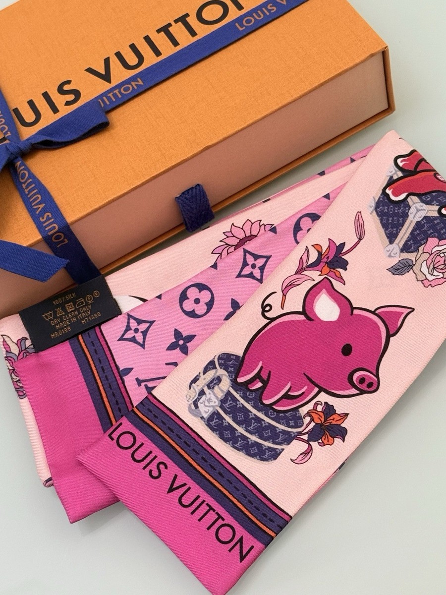 Auth LOUIS VUITTON Pink Lucky Superstition Bandeau Monogram Scarf