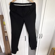 Dolce & Gabbana Women’s Black Pinstripe Virgin Wool Straight Trousers 44