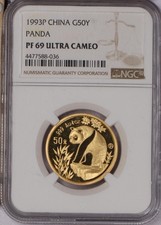 1993-P Gold Panda 1/2 oz. 50 Yuan NGC PF69 Ultra Cameo 4368.42 per troy oz