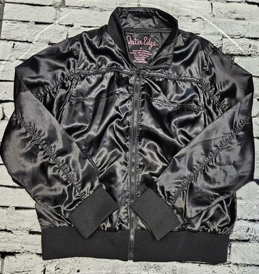 Outer Edge Light Weight Black Jacket Shiny Fashionable Full Zip Women's Size 2XL
