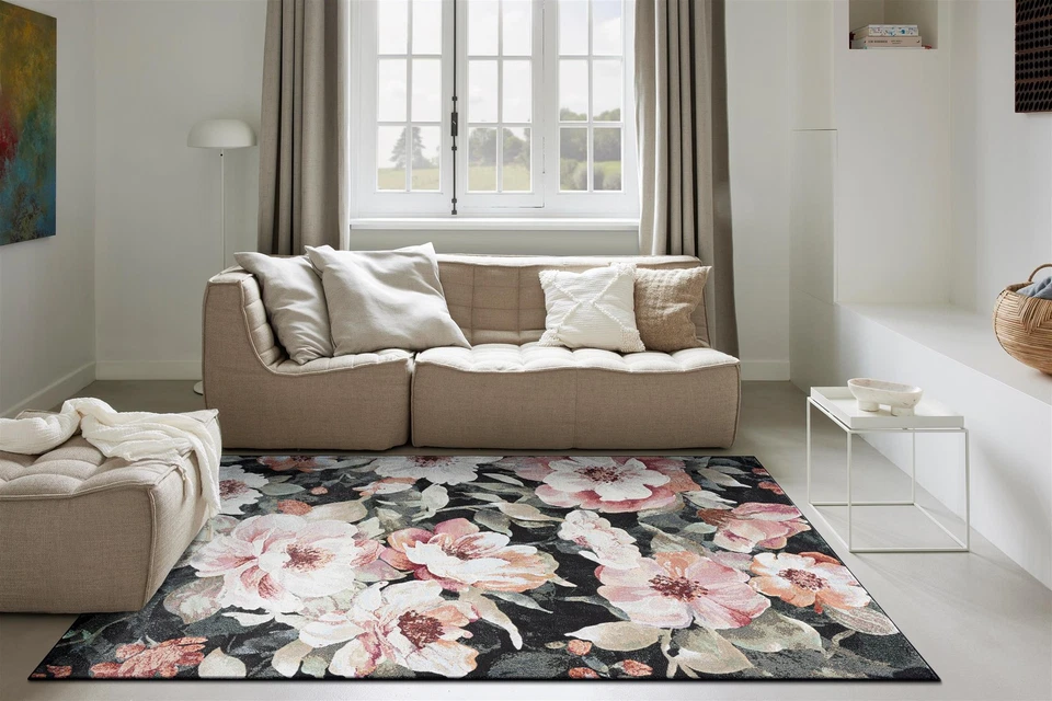 Essentials Eleanor Black Blush Pink Rose Peach and Green Polyester Area Rug - Image 2 of 4