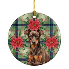 Chocolate Rust Miniature Pinscher Min Pin Christmas Poinsettas Ornament WDK8714