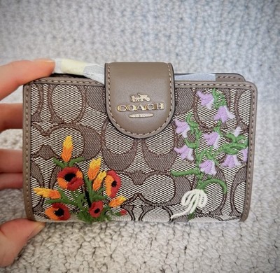 NWT 💐 COACH Medium Corner Zip Wallet Signature Jacquard Floral
