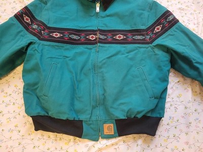 Carhartt Vintage Green Teal Aztec Coat Jacket Coat Size XL XXL USA
