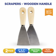 2pc Paint Scraper Set Wooden Handle 2" & 3" Filling Wallpaper Removal Tool