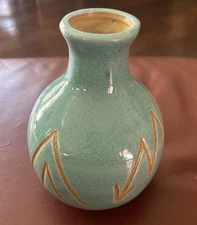 Vtg Saguaro Stoneware Pottery Native American Incised Tribal Marks Blue Glaze