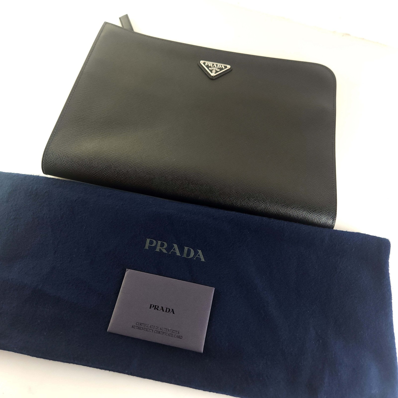 Prada Saffiano Triangle Logo Document Holder Clut… - image 8