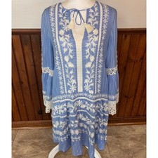 Tory Burch Womens Blue Gabriella Embroidered Lace Bohemian Bell Sleeve Dress 4