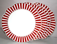 Grace Teaware Red & White Scalloped 11.25” Dinner Plates Set of Four New
