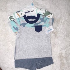 Carter's Baby Boy 3 pc Airplane Shirt, Camo Shorts & Stripe Bodysuit Set 3mo New