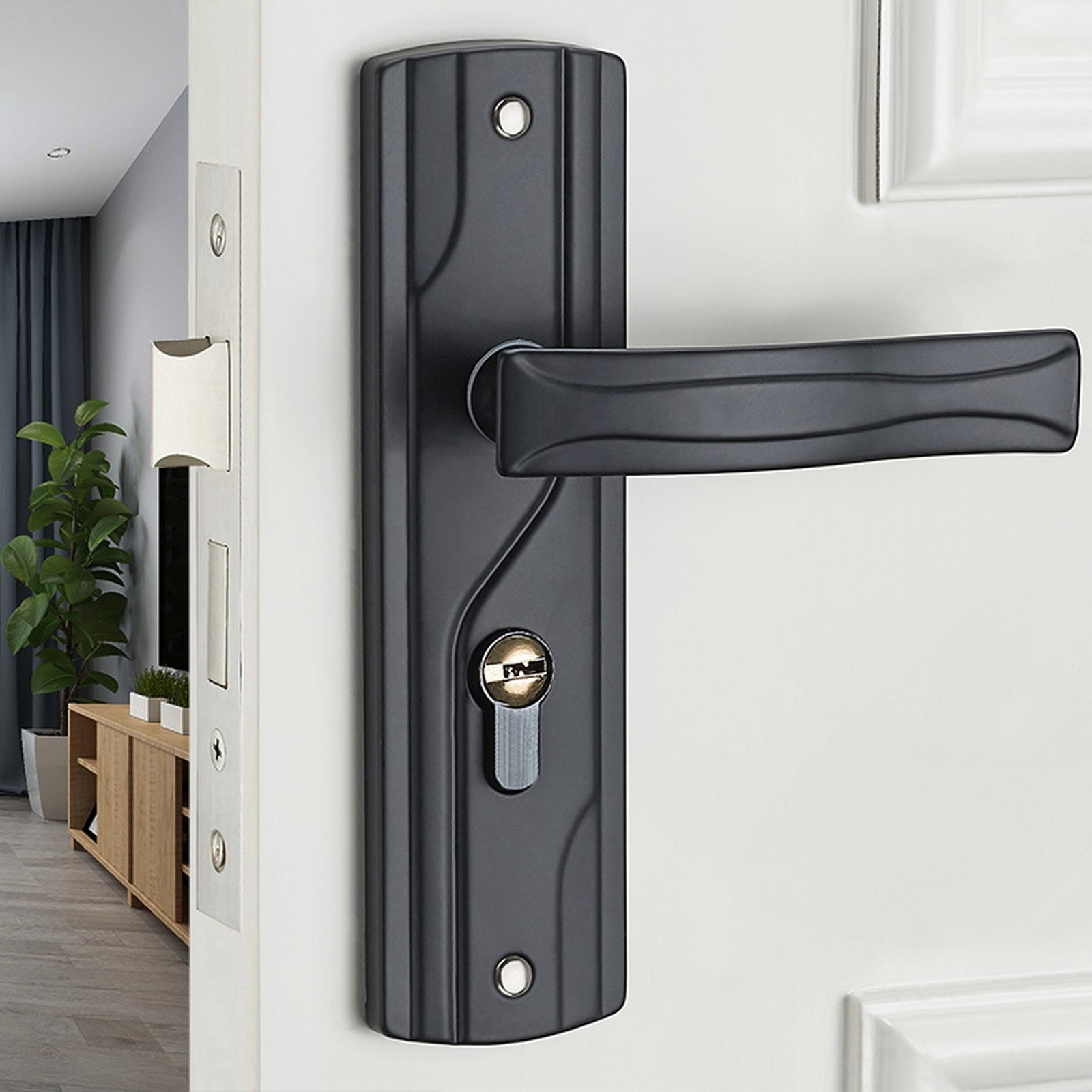 Door Handle Set w/Key Cylinder and Mortise Lock Full Replacement Handle Lock Set