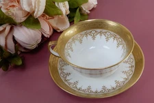 Antique Royal Chelsea China  England Gold Gilded Cup & Saucer c.1912