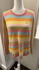 Lacoste Crew Neck Long Sleeve Weight Sweater Size 44 Stripe Cashmere