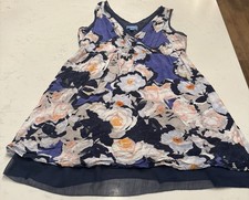 Simply Vera Wang Blue Floral Faux Wrap Bodice Sleeveless Dress Woman’s PL petite