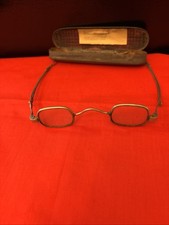 Old Antique Wire Rimmed Spectacle Glasses With Original Case