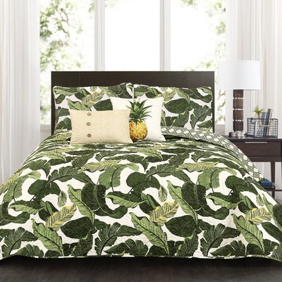 16t002392 Green Tropical Paradise Quiltleaf Palm Rainforest Reversible 5 Piece B