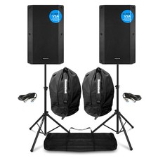12" Active PA Speakers with Stands & Bags - Bi-Amplified DJ Sound System - VSA12